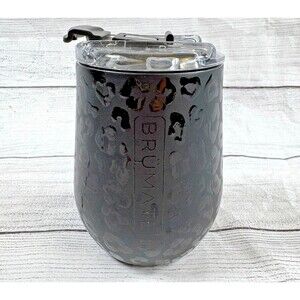 BrüMate Uncork'd 100% Leak Proof 14oz Insulated Wine Tumbler Lid Black Leopard